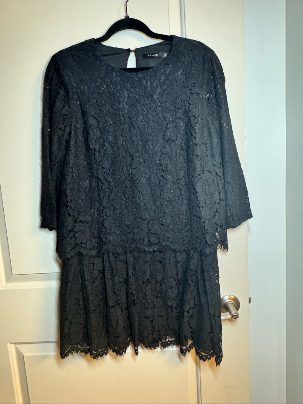 FRNCH Black Lace Long Sleeve Peplum Dress